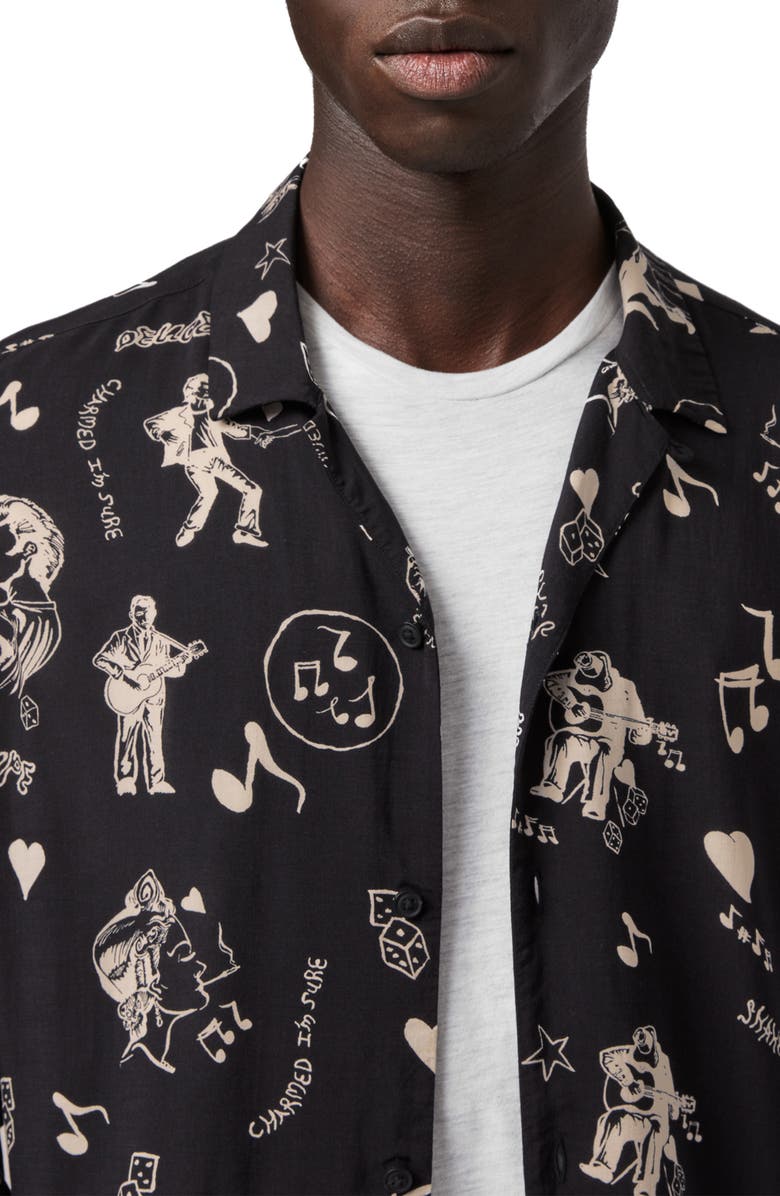 AllSaints Tres Chordos Slim Fit Print Button-Up Shirt, Alternate, color,