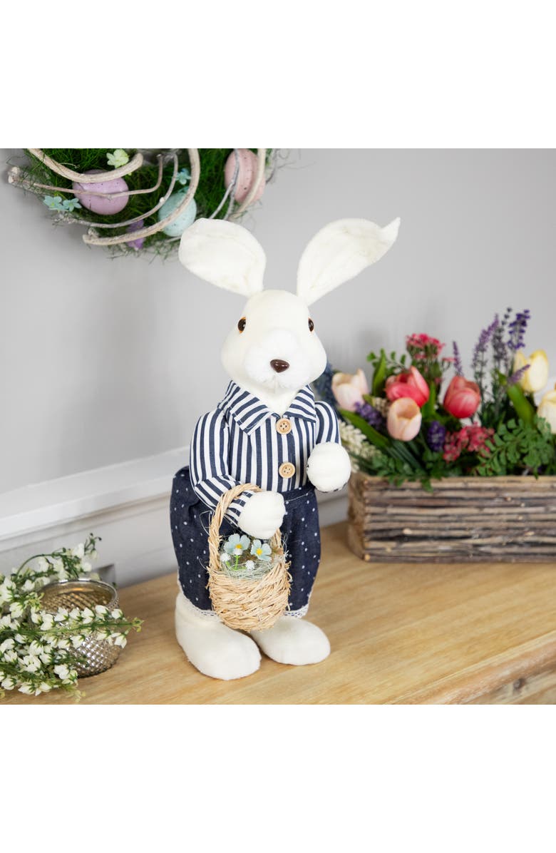 Northlight Standing Girl Bunny with Basket Easter Figure - 19" - Navy Blue, Alternate, color, White