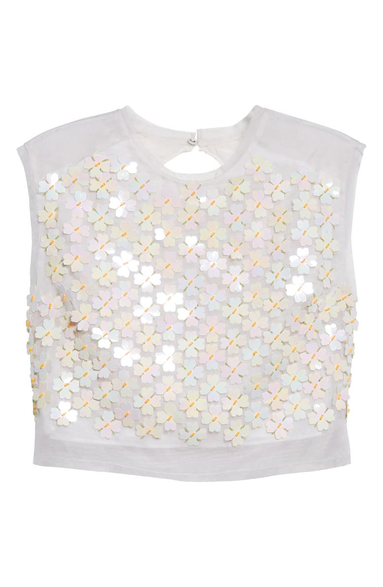 Aje Gazelle Flower Sequin Organza Crop Top, Alternate, color,