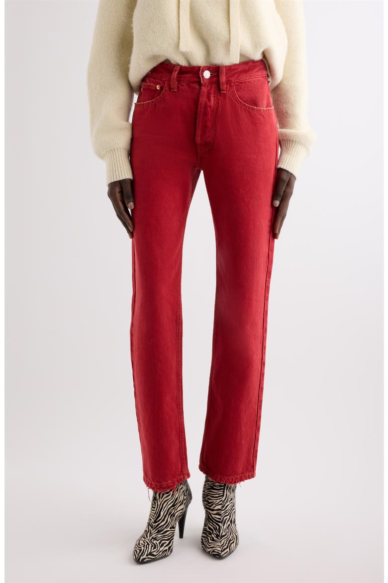 Daya Raw Hem High Waist Straight Leg Jeans, Main, color, RED
