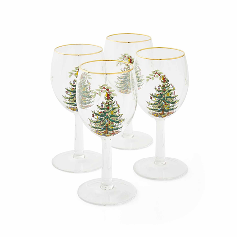 Christmas Tree Set Of 4 Wine Glasses, 13 Oz