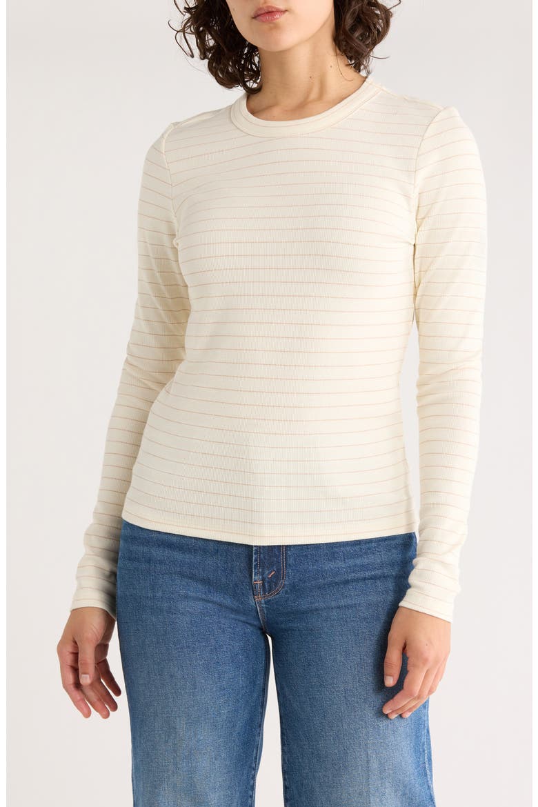 Lexi Stripe Sun-In Rib Long Sleeve T-Shirt, Main, color, IVORY/ ROSE GOLD