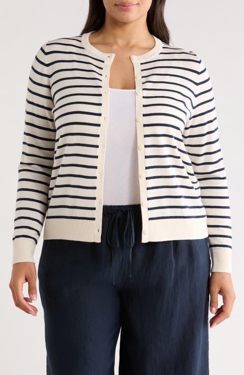 Crewneck Wool Blend Cardigan (Plus)