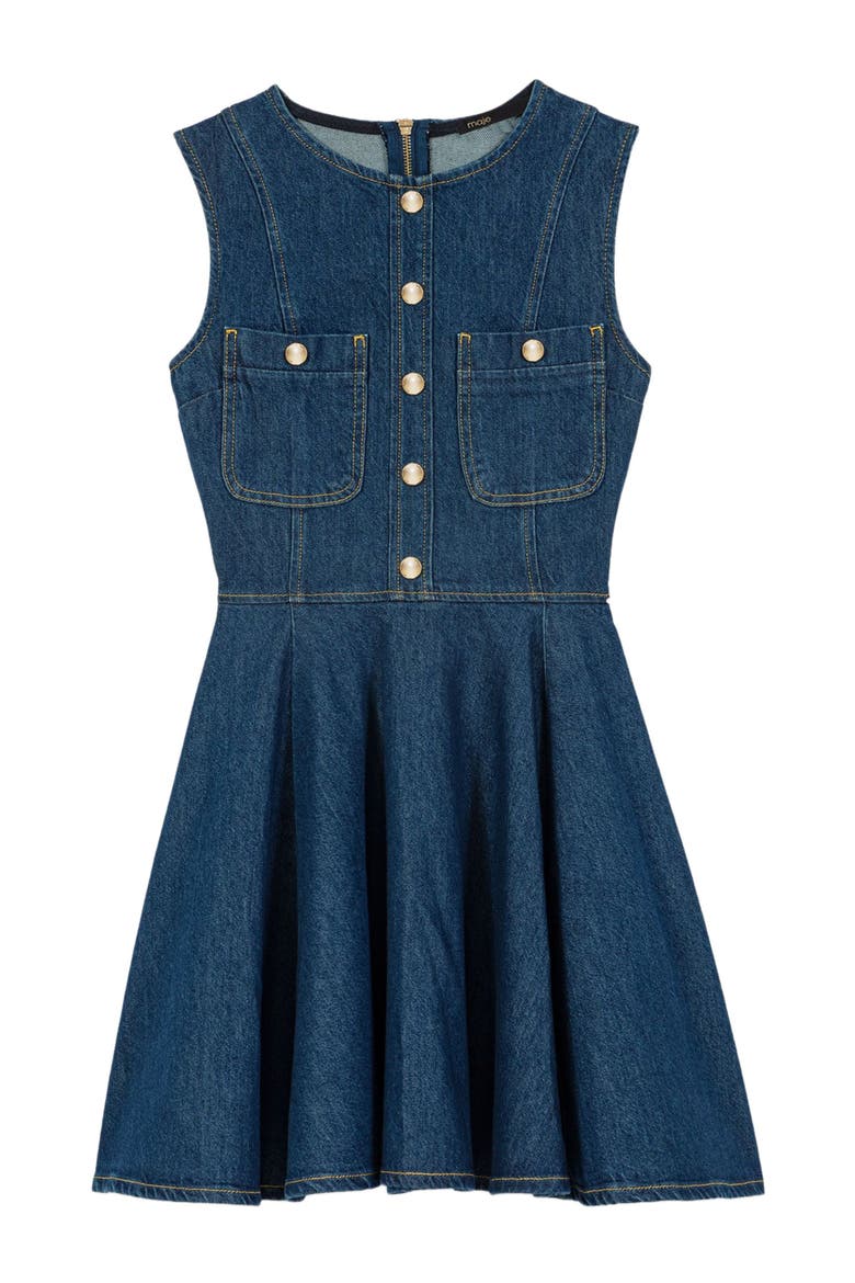 Short flared denim dress, Alternate, color, Navy