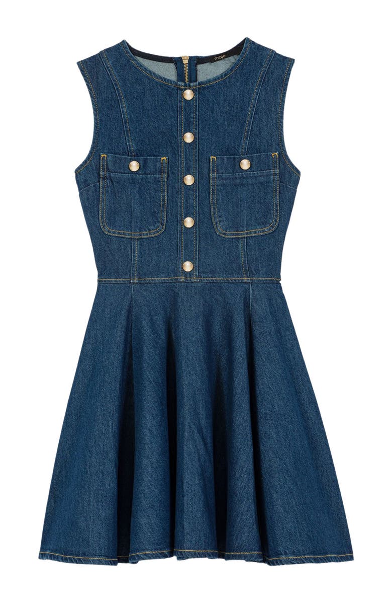 maje Short flared denim dress, Alternate, color, Navy