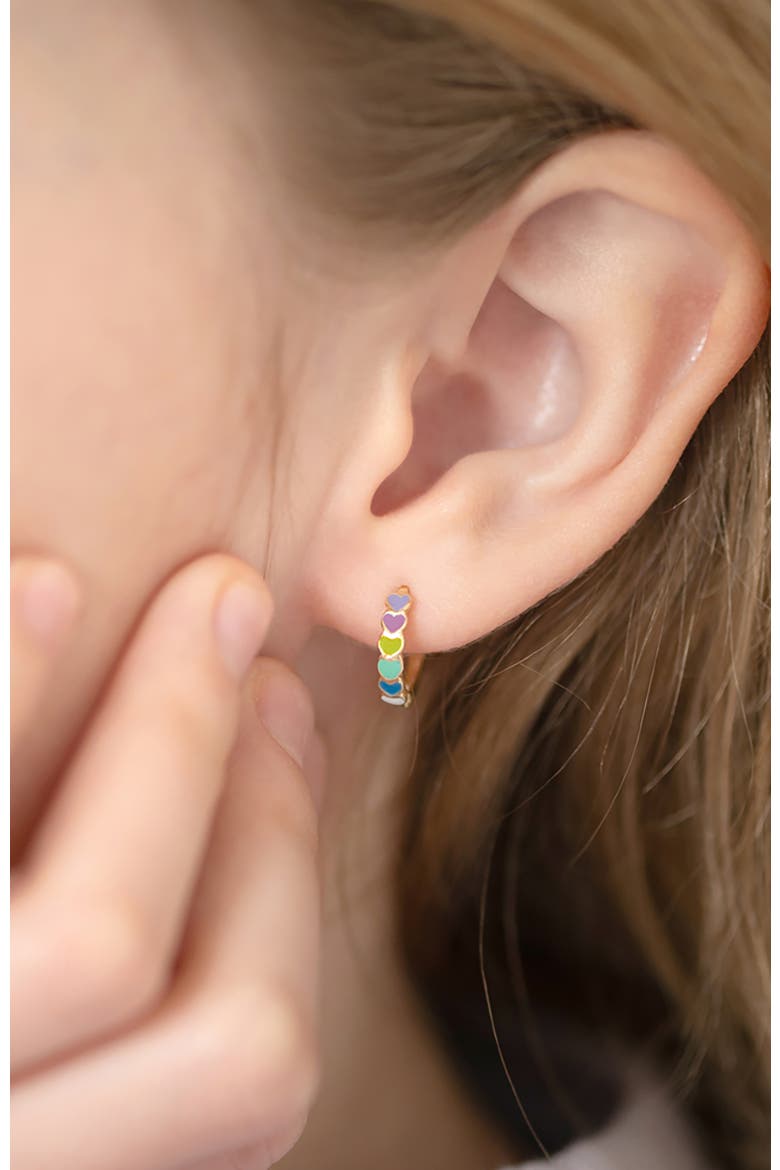 14k Multicolored Heart Cascade Earrings, Alternate, color, Gold