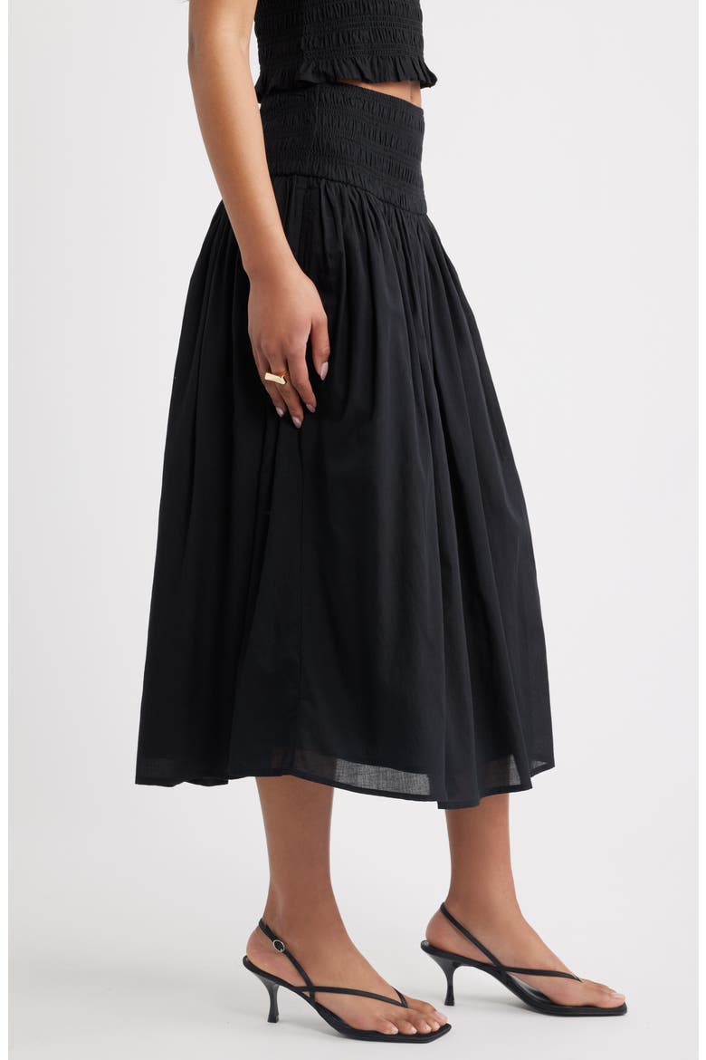 Smock Waist Midi Skirt, Alternate, color, BLACK