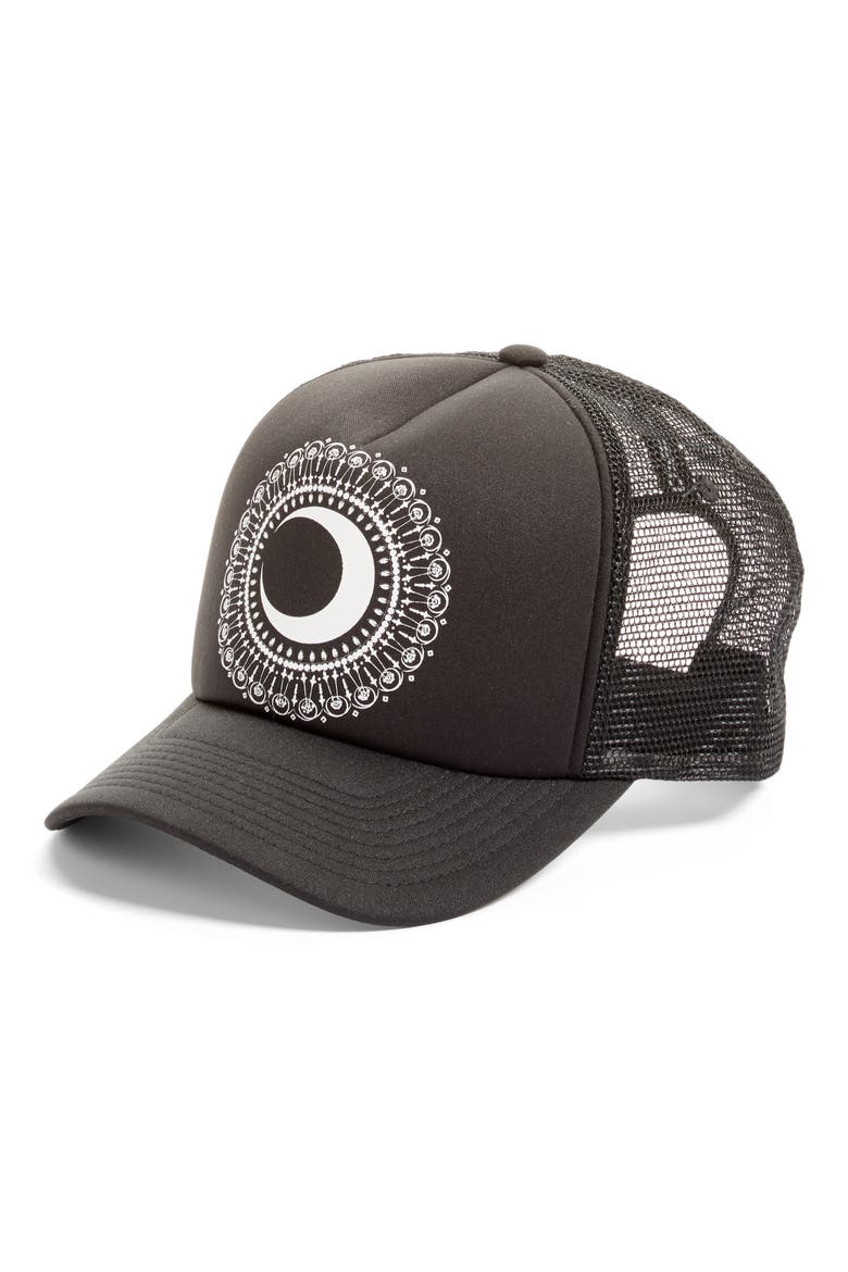 Sunlight Graphic Trucker Hat, Main, color, BLACK