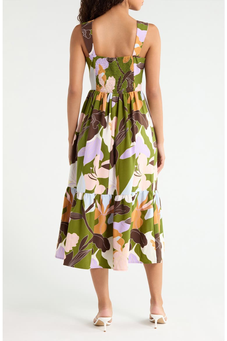 Silda Floral Smocked Back Panel Maxi Dress, Alternate, color, OLIVE MULTI