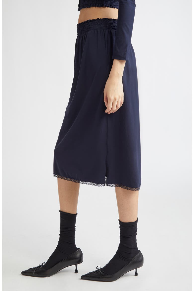 Lace Trim Midi Skirt, Alternate, color, NAVY BLUE