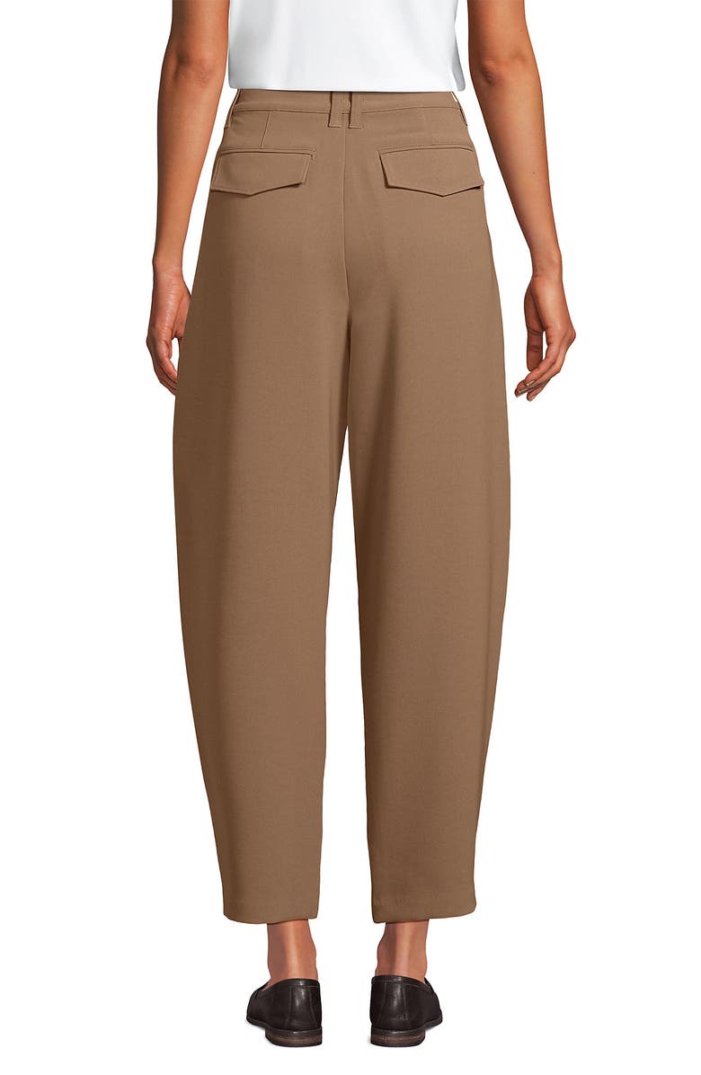 Lands' End Crepe High Rise Pleated Barrel Leg Ankle Pants, Alternate, color, Honey Beige