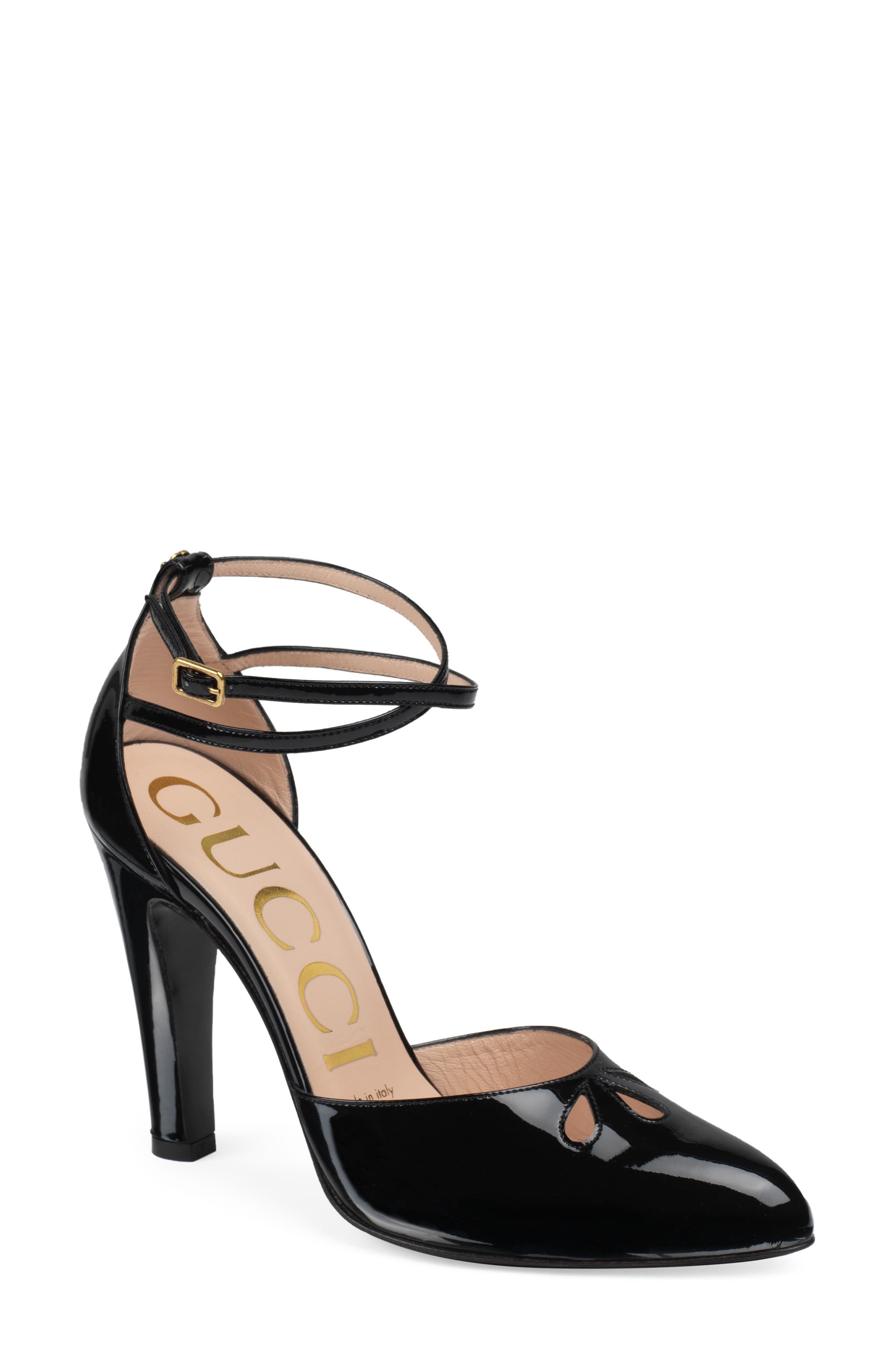 Gucci Indya Ankle Strap Cutout Pointed Toe Pump, Main, color, 