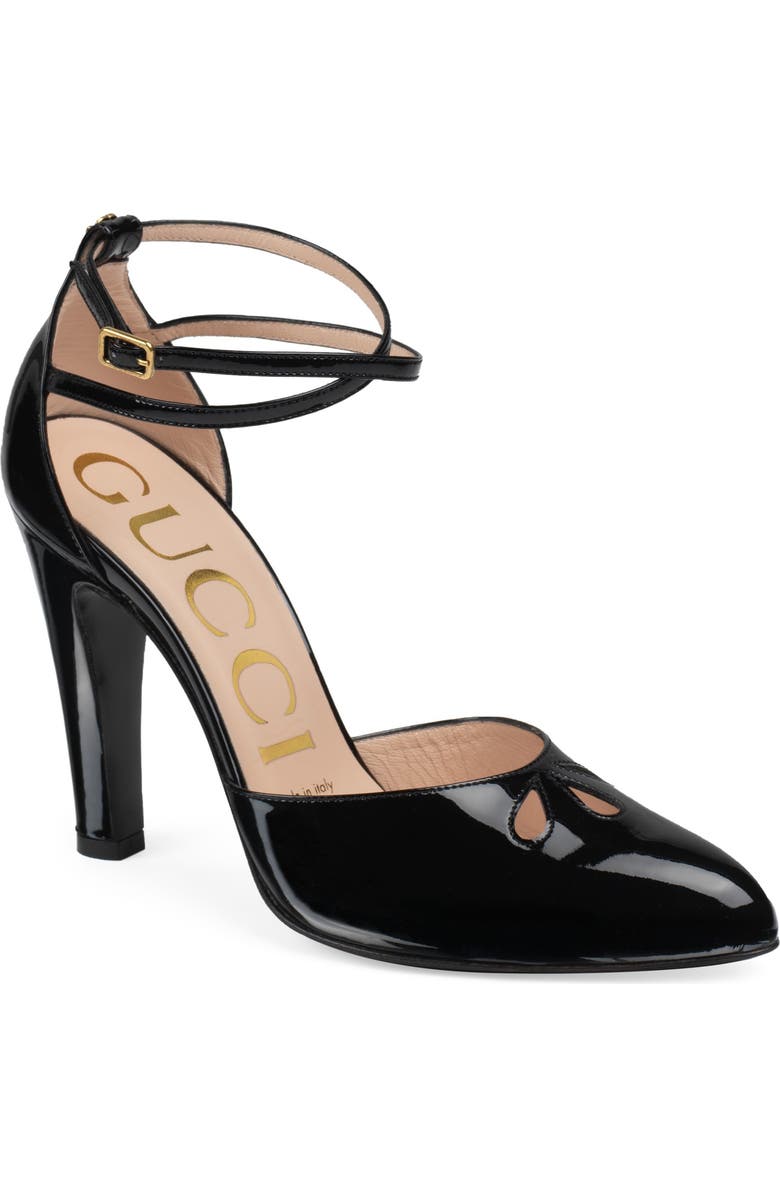 Gucci Indya Ankle Strap Cutout Pointed Toe Pump, Main, color,