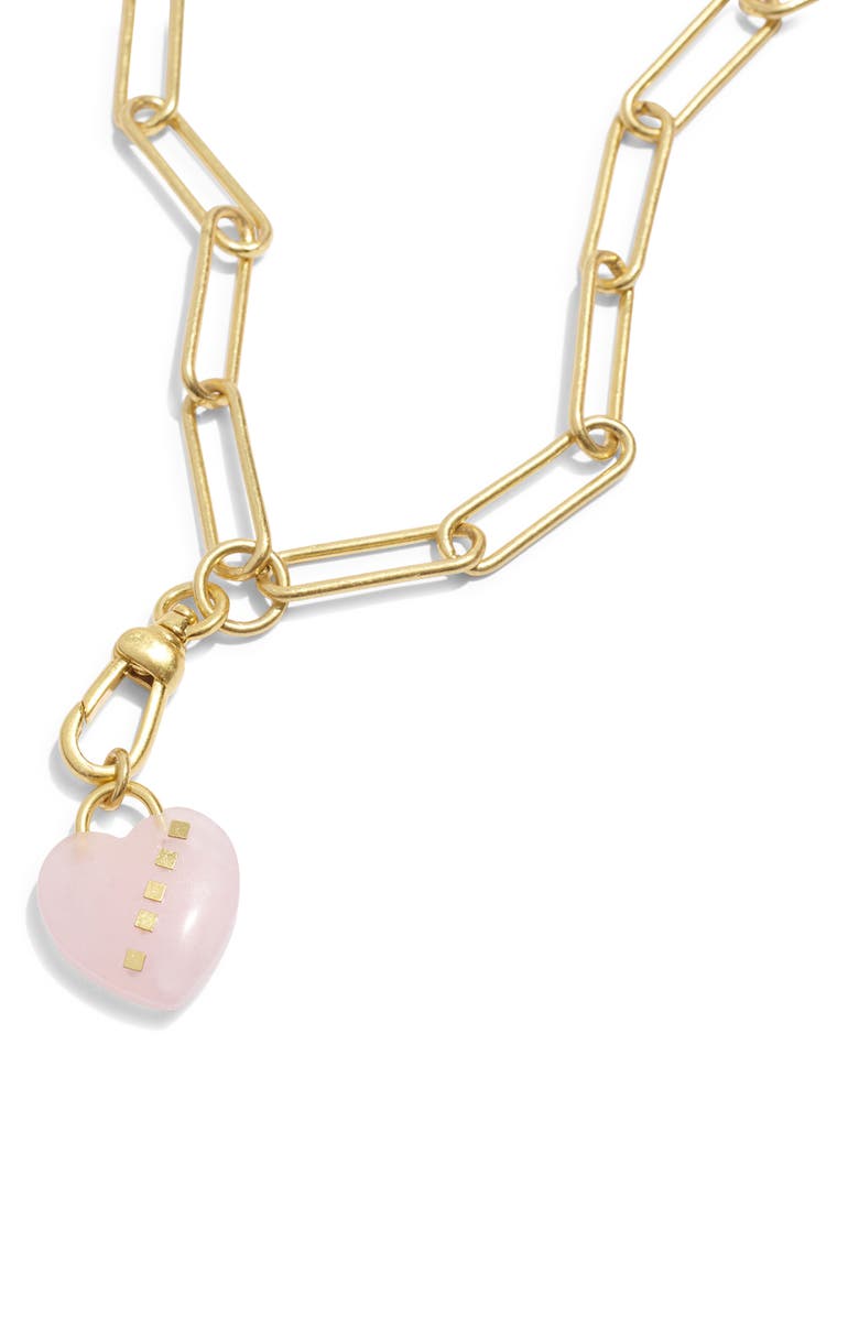 Madewell Rose Quartz Heart Lariat Necklace, Alternate, color,