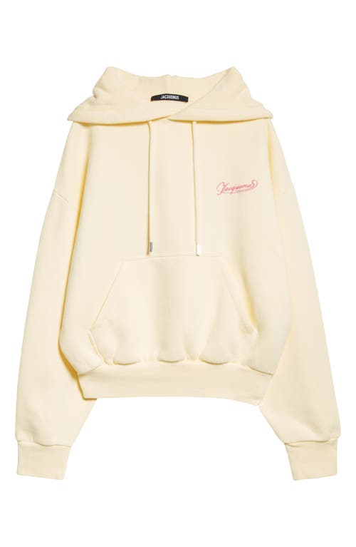 Jacquemus Le Hoodie Corto Embroidered Cotton Fleece Hoodie In Uni Club Beige