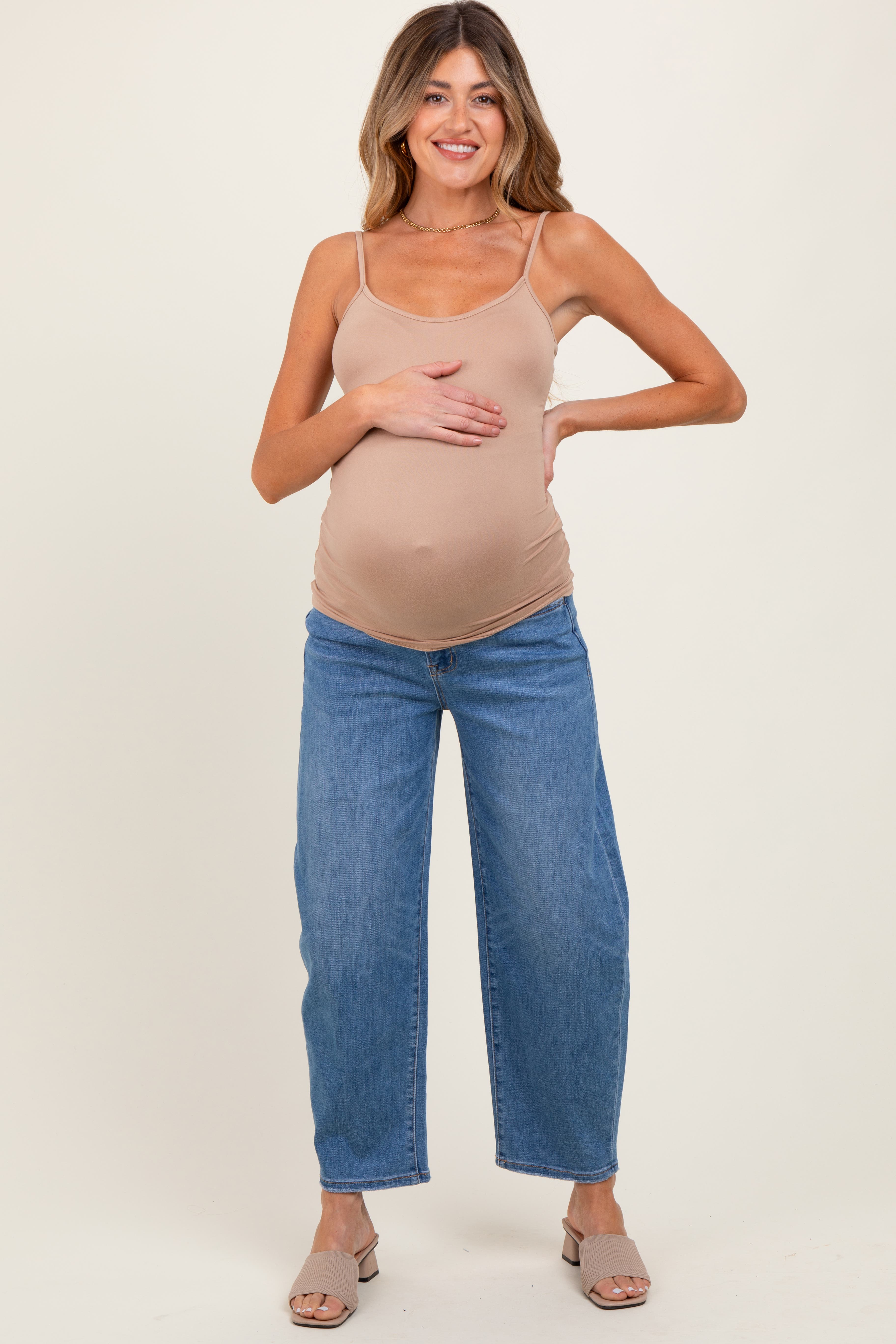 Pinkblush Classic Wash Barrel Leg Maternity Jeans In Blue