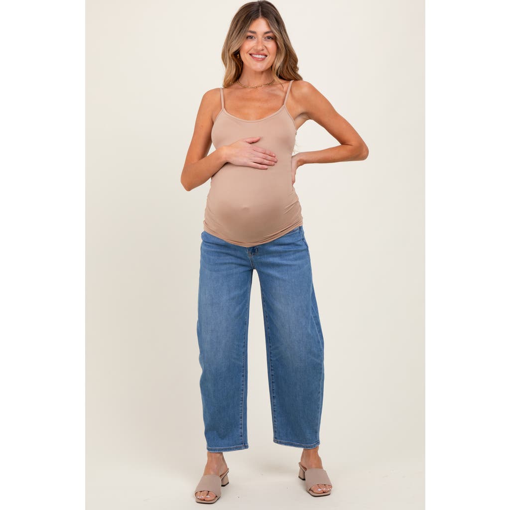 Pinkblush Classic Wash Barrel Leg Maternity Jeans In Blue