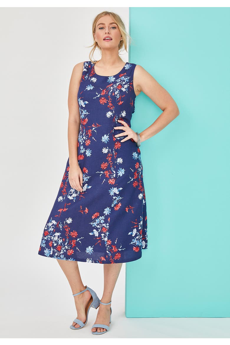 Linen Fit & Flare Dress, Alternate, color, WHITE