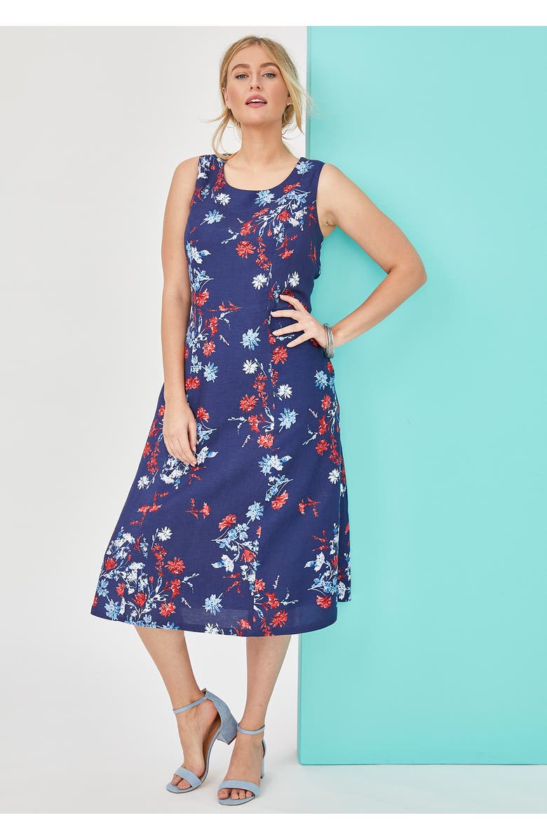 Jessica London Linen Fit & Flare Dress, Alternate, color, White