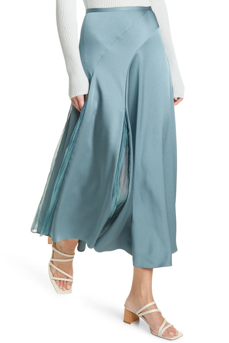 Mixed Media Panel Asymmetrical Skirt, Alternate, color, CELADON