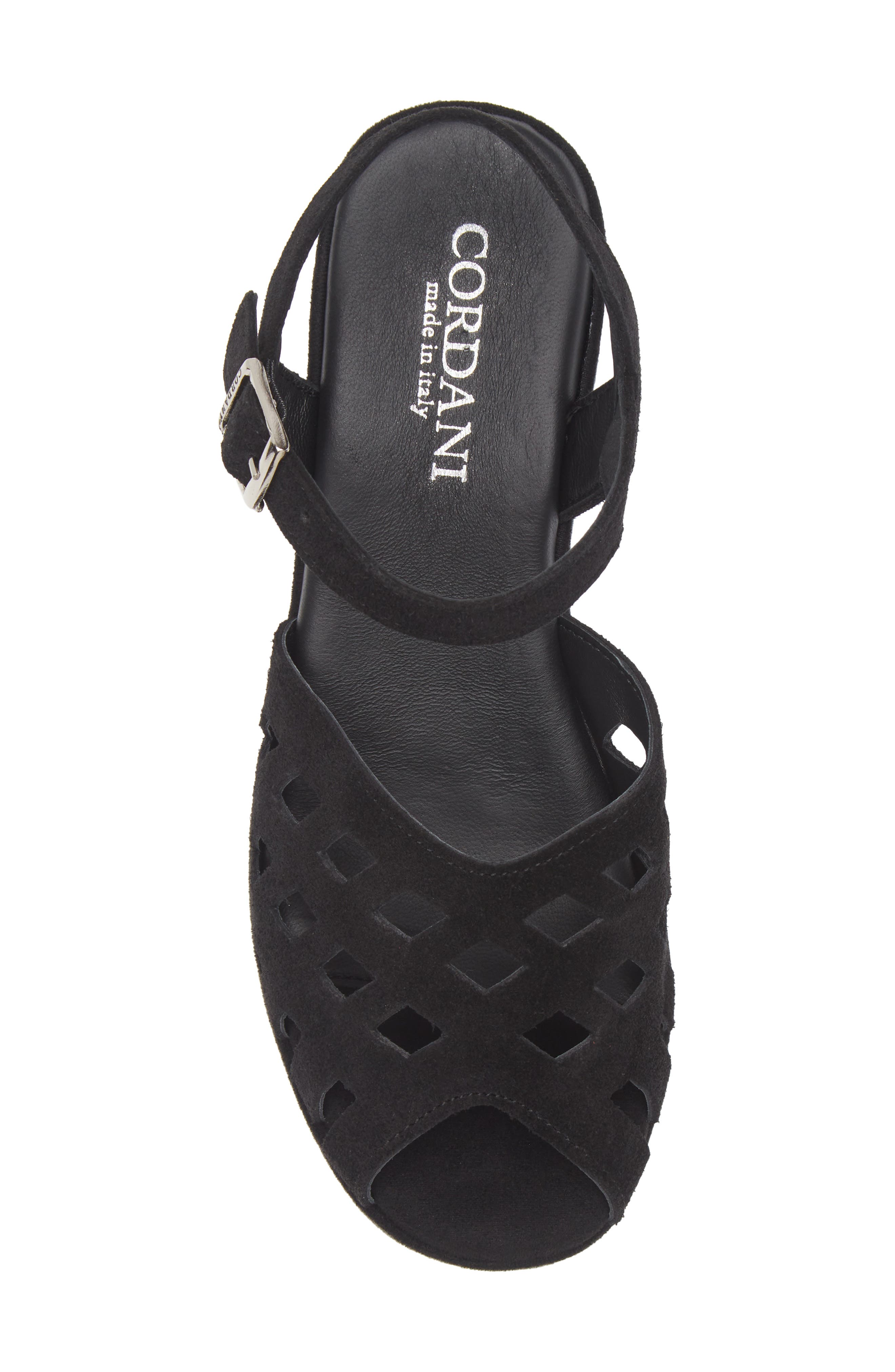 Cordani Jaymie Ankle Strap Peep Toe Platform Wedge Sandal, Alternate, color, Black Suede