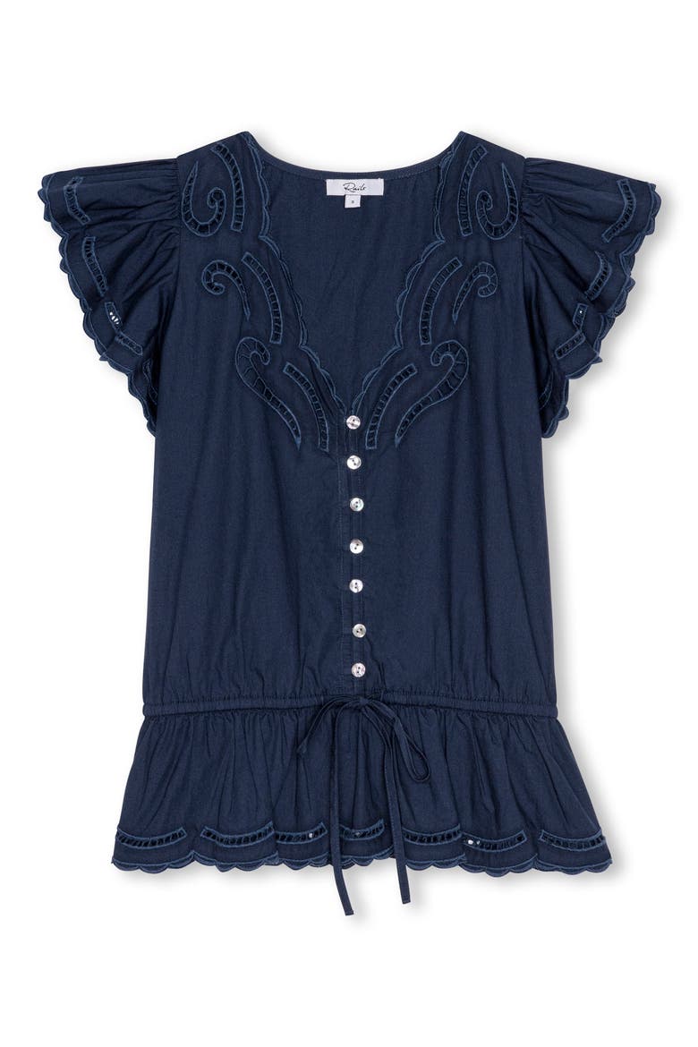 Sandi Petal Sleeve Peplum Top, Alternate, color, NAVY