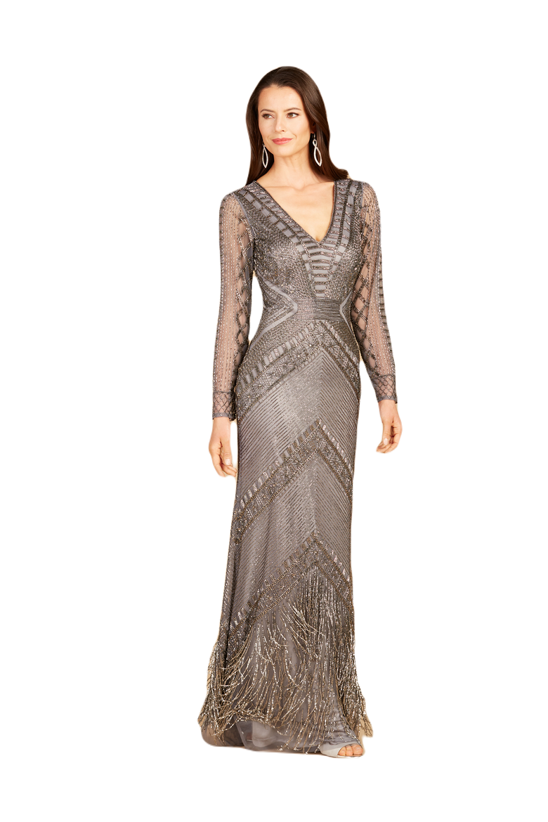 Long Sleeve Fringe Dress, Main, color, Grey