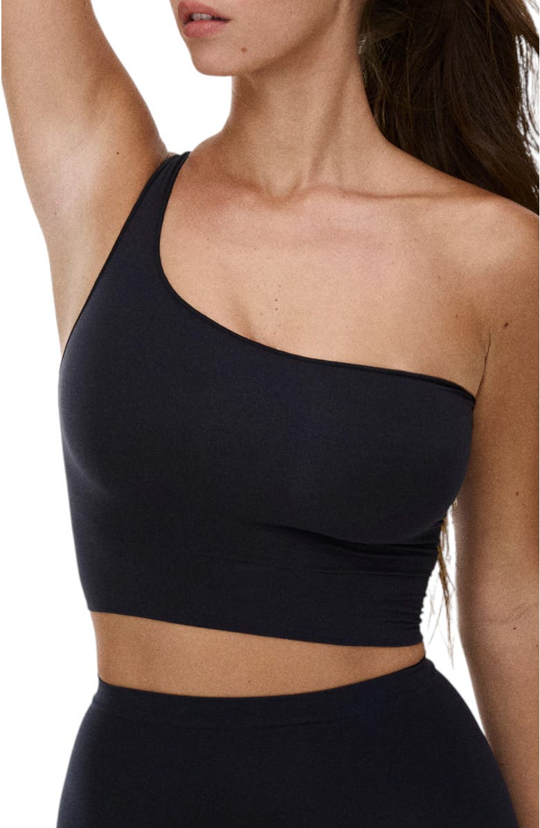 Noody Seamless Smooth One Shoulder Top, Main, color, Black