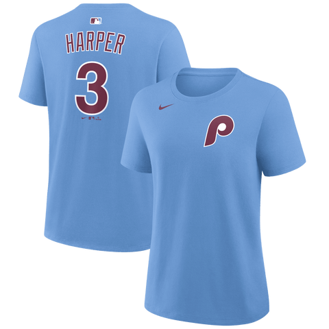 Women's Nike Bryce Harper Light Blue Philadelphia Phillies Name & Number T-Shirt