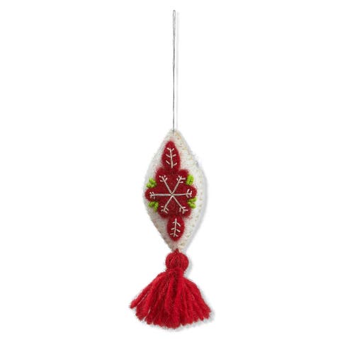 Hand Stitched Red Felt Tassel Tree Ornaments Holiday Decor