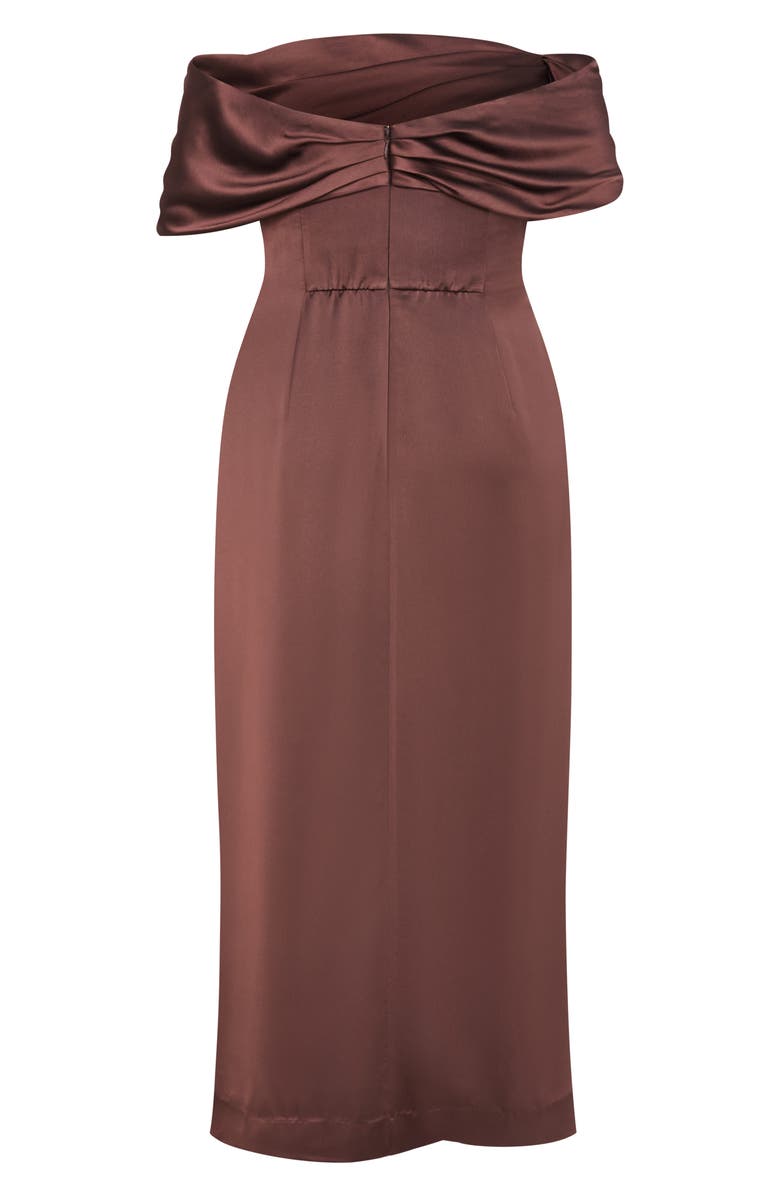 City Chic Paloma Off the Shoulder Satin Maxi Dress, Alternate, color, Rasin