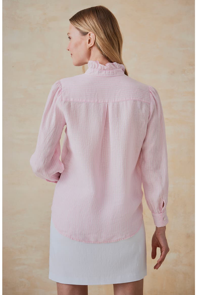 Julian Ruffle Collar Button Front Linen Top, Alternate, color, LIGHT PINK/ WHITE