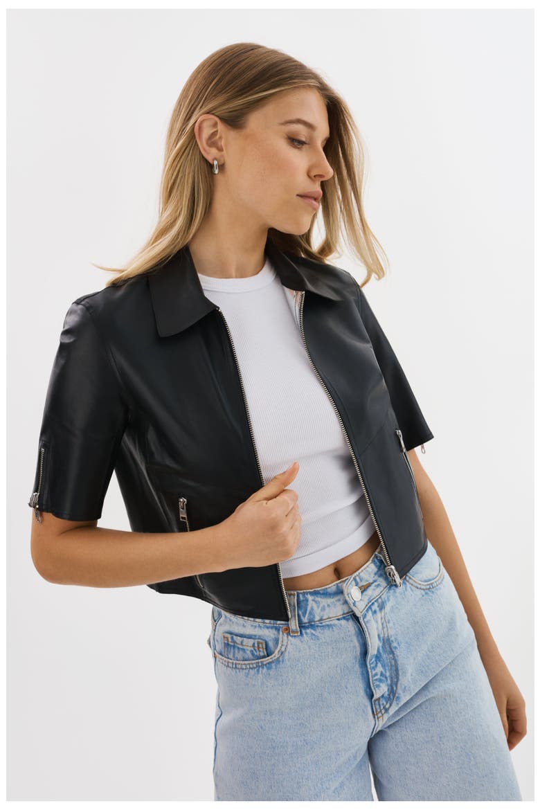 SEVANA | Reversible Leather Jacket, Alternate, color, Black/Silver