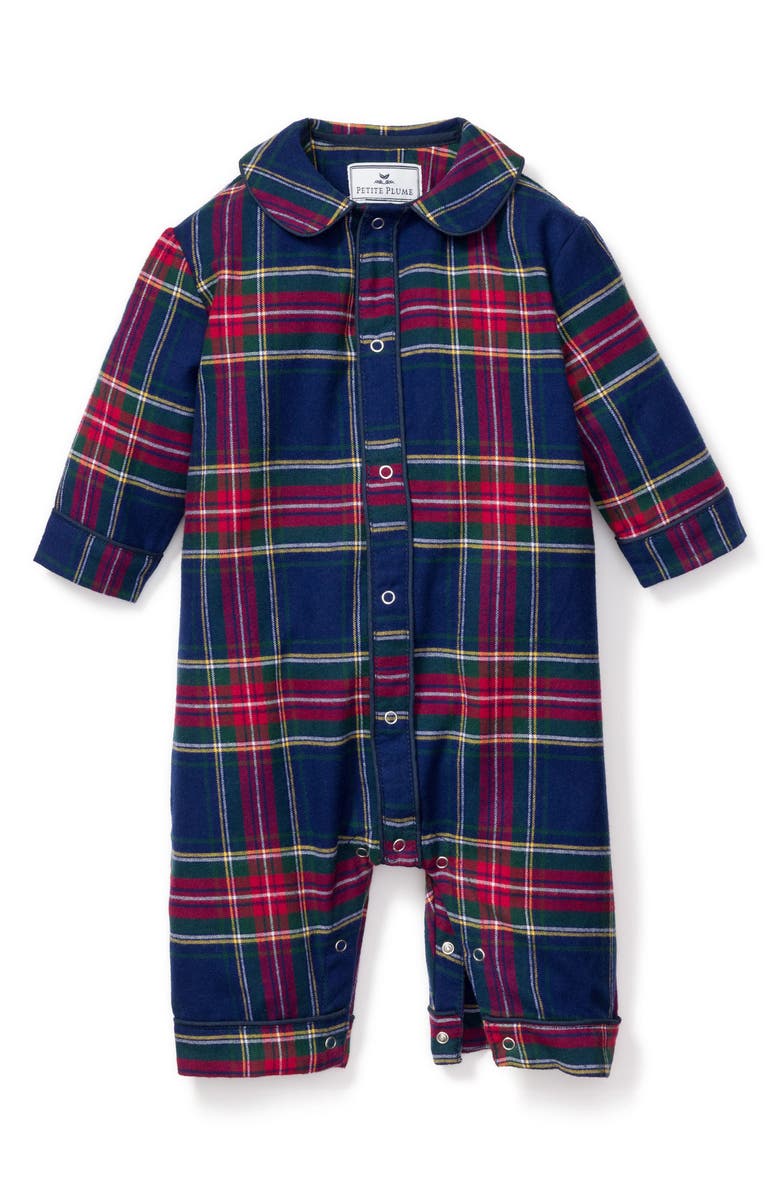 Petite Plume Cambridge Plaid Flannel Romper, Main, color, 