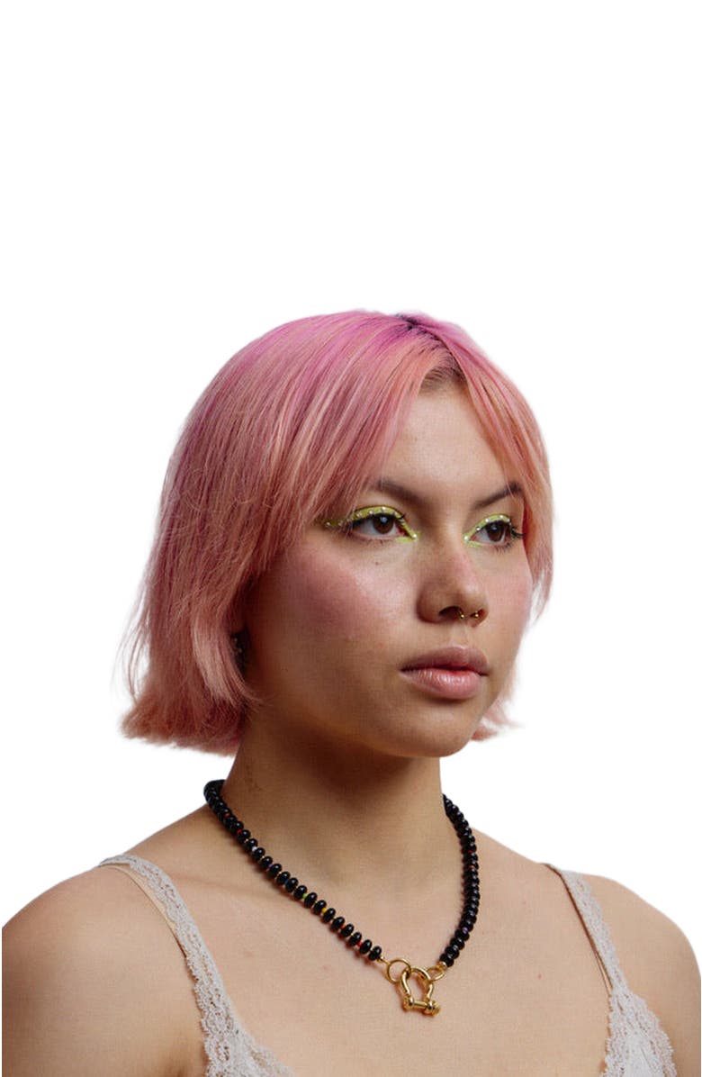 SHOP SPICY DAN Milo Gender Inclusive Rainbow Spacer Bead Onyx Necklace, Alternate, color, Black / Rainbow