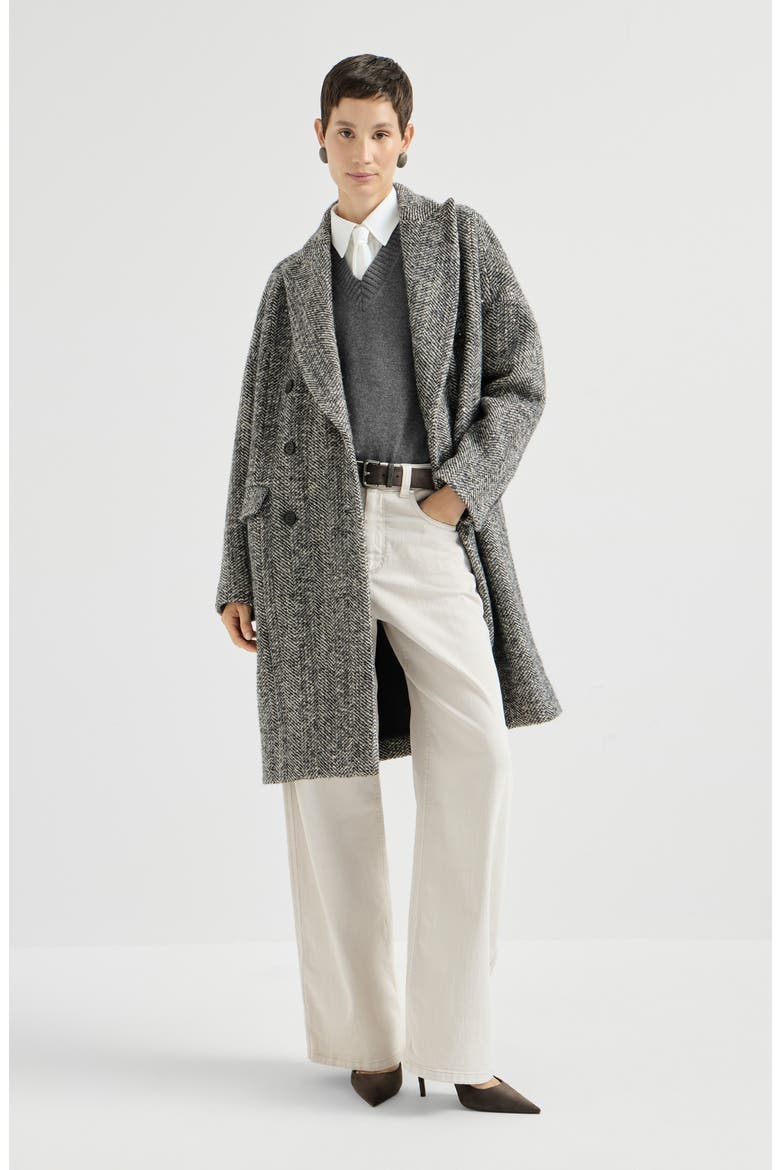 Stretch dyed denim loose barrel trousers with monili, Alternate, color, Panama