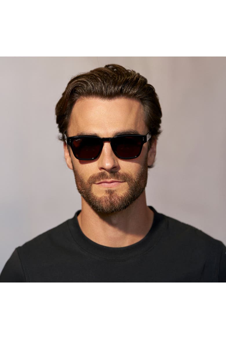 Wayne - 50mm Rectangular Polarized Sunglasses, Alternate, color, Black