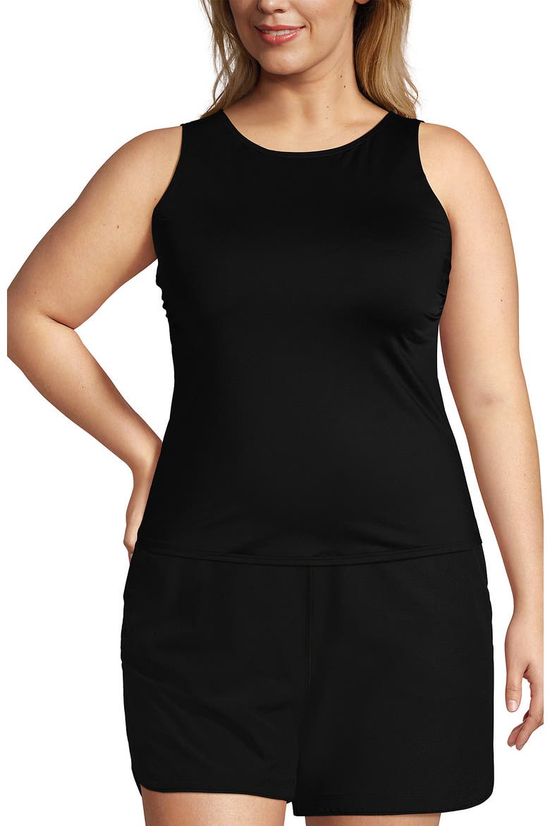 Plus Size Long Chlorine Resistant High Neck UPF 50 Modest Tankini Swimsuit Top, Alternate, color, Black