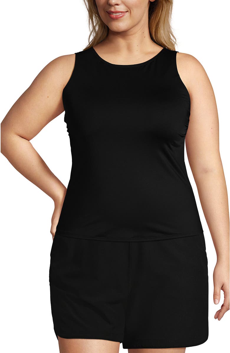 Lands' End Plus Size DD-Cup High Neck UPF 50 Modest Tankini Swimsuit Top, Alternate, color, Black