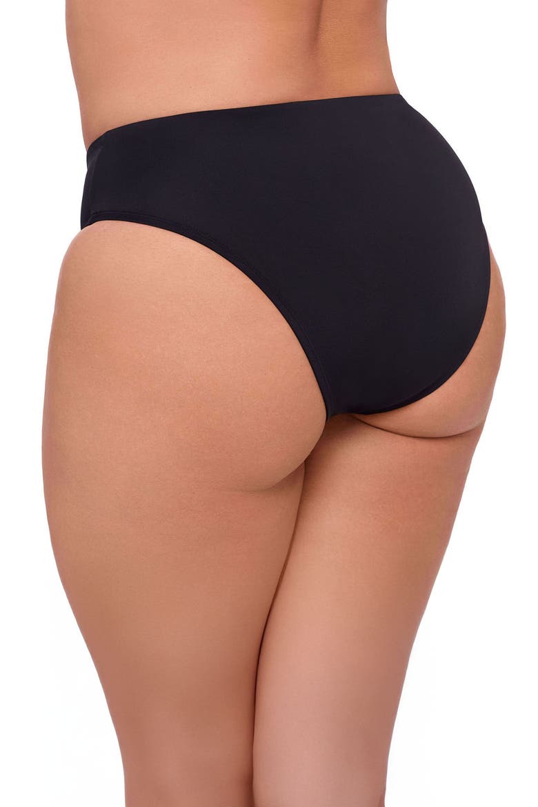 Smoothing and Sculpting Mid-Rise Swimsuit Bikini Bottoms, Alternate, color, Onyx Black