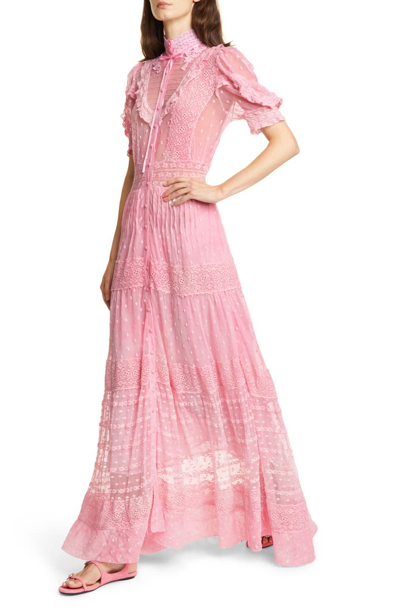 LoveShackFancy Priya Lace & Swiss Dot Maxi Dress, Alternate, color, 
