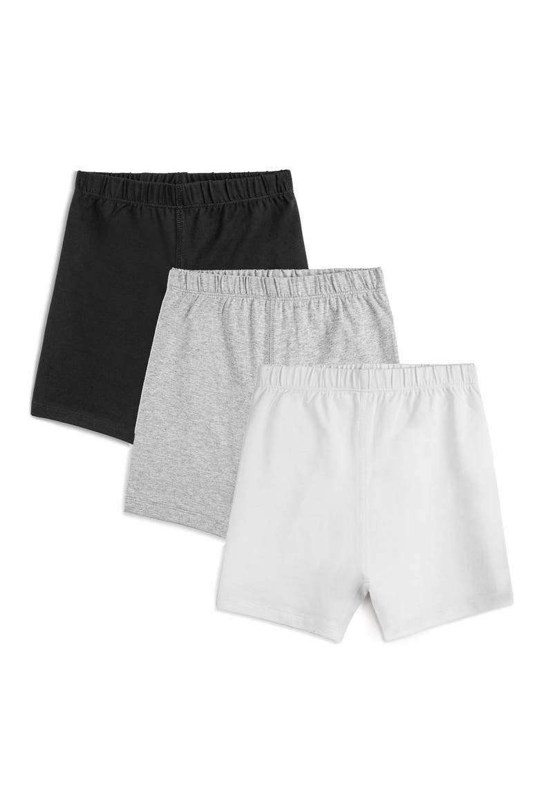 Organic Cotton GIrls Bike Shorts 3-pk, Main, color, Black, White, Heather Gray