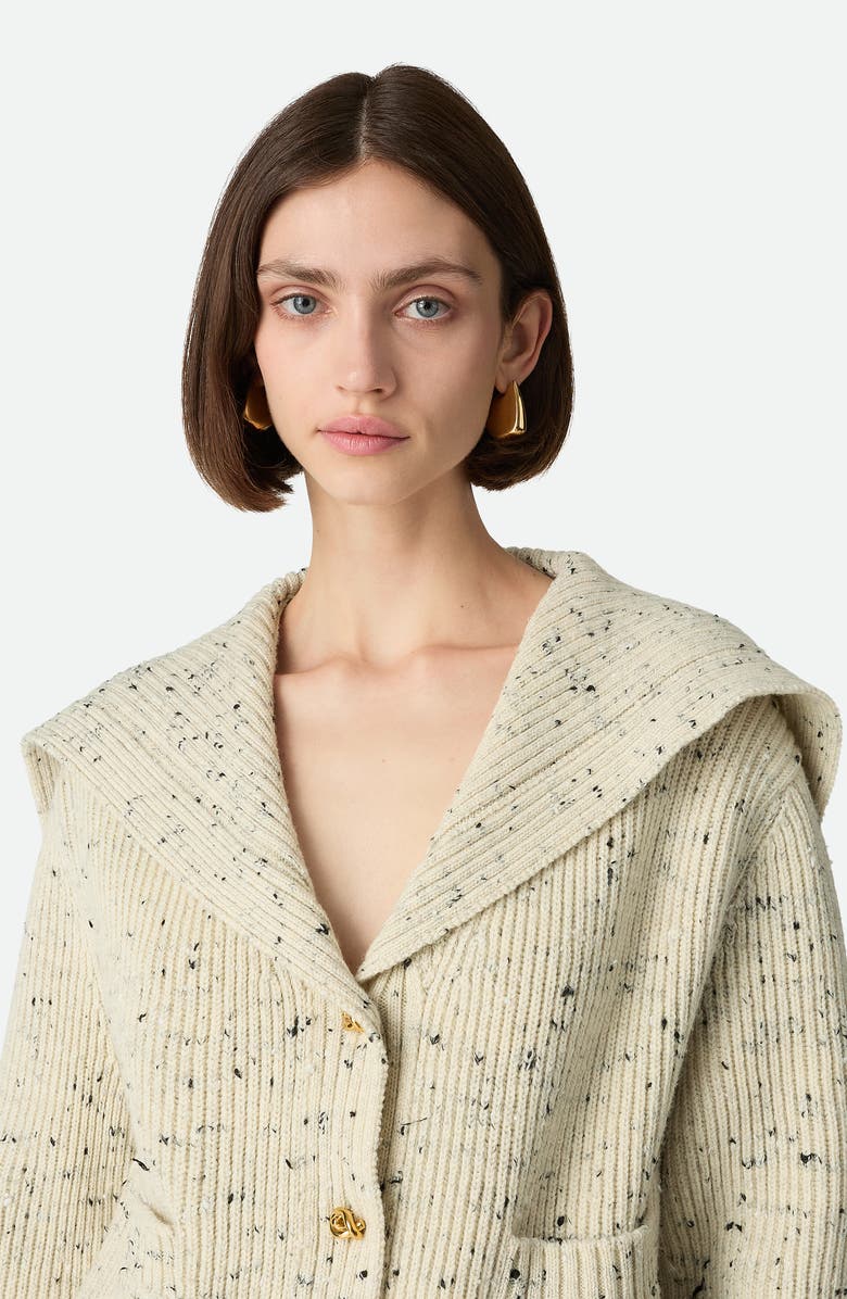 Bottega Veneta Knot Button Wool Blend Rib Cardigan, Alternate, color, 9317 Dove