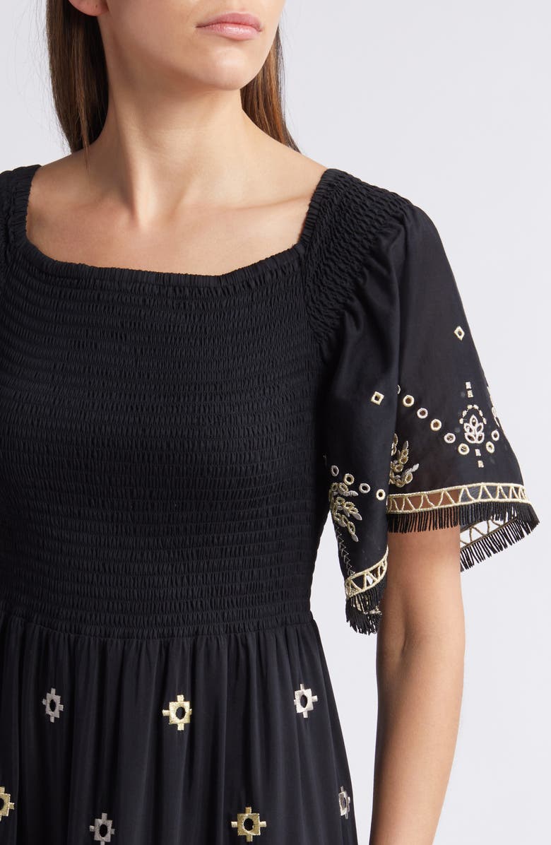 KOBI HALPERIN Quinn Smocked Cotton & Silk Dress, Alternate, color,