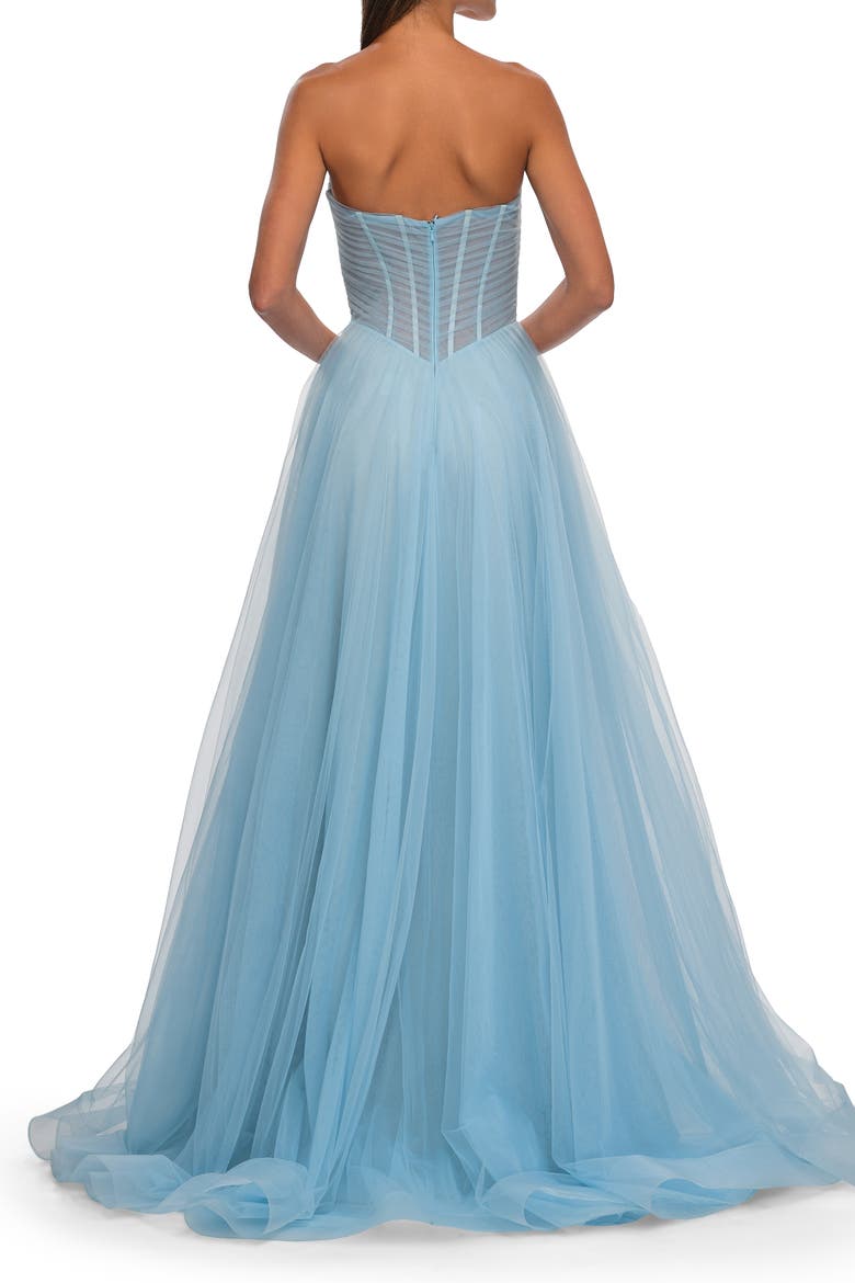 Strapless A-line Tulle Dress with Floral Waist Detail, Alternate, color, Cloud Blue
