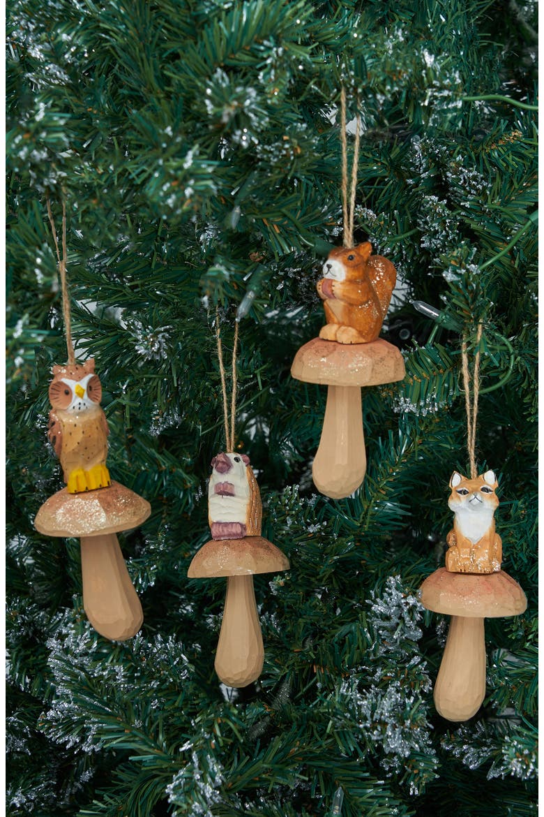 Wood Carved Mushroom Ornament A/4, Alternate, color, Brown