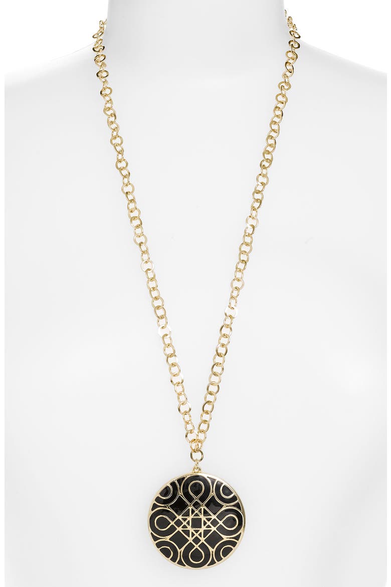 'Eclectic Mosaic' Long Statement Pendant Necklace, Main, color, JET