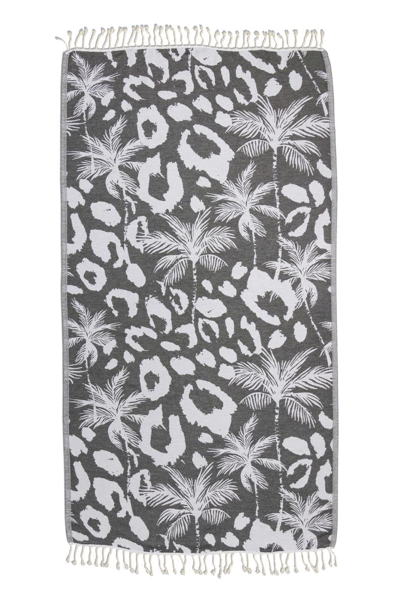 InfuseZen Leopard Palm Organic Turkish Towel, Main, color, Black