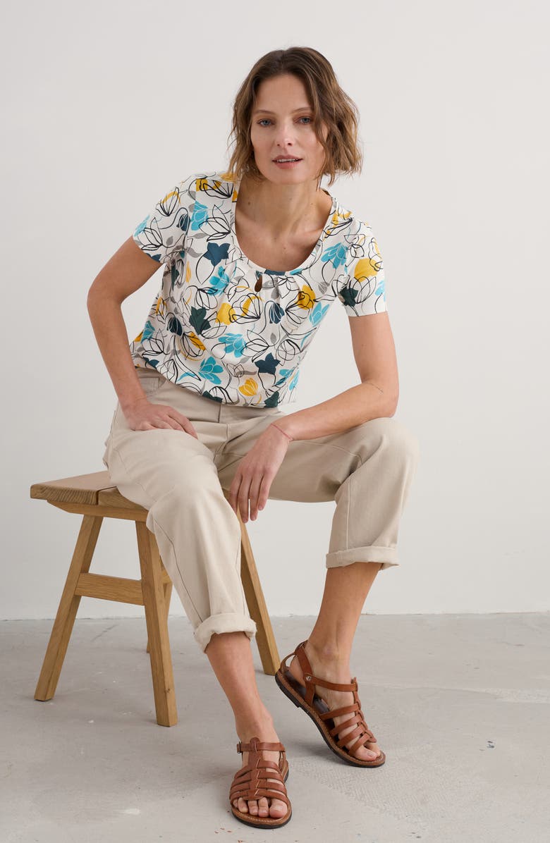 Seasalt Cornwall Appletree Keyhole T-Shirt, Alternate, color, Linear Shadows Chalk