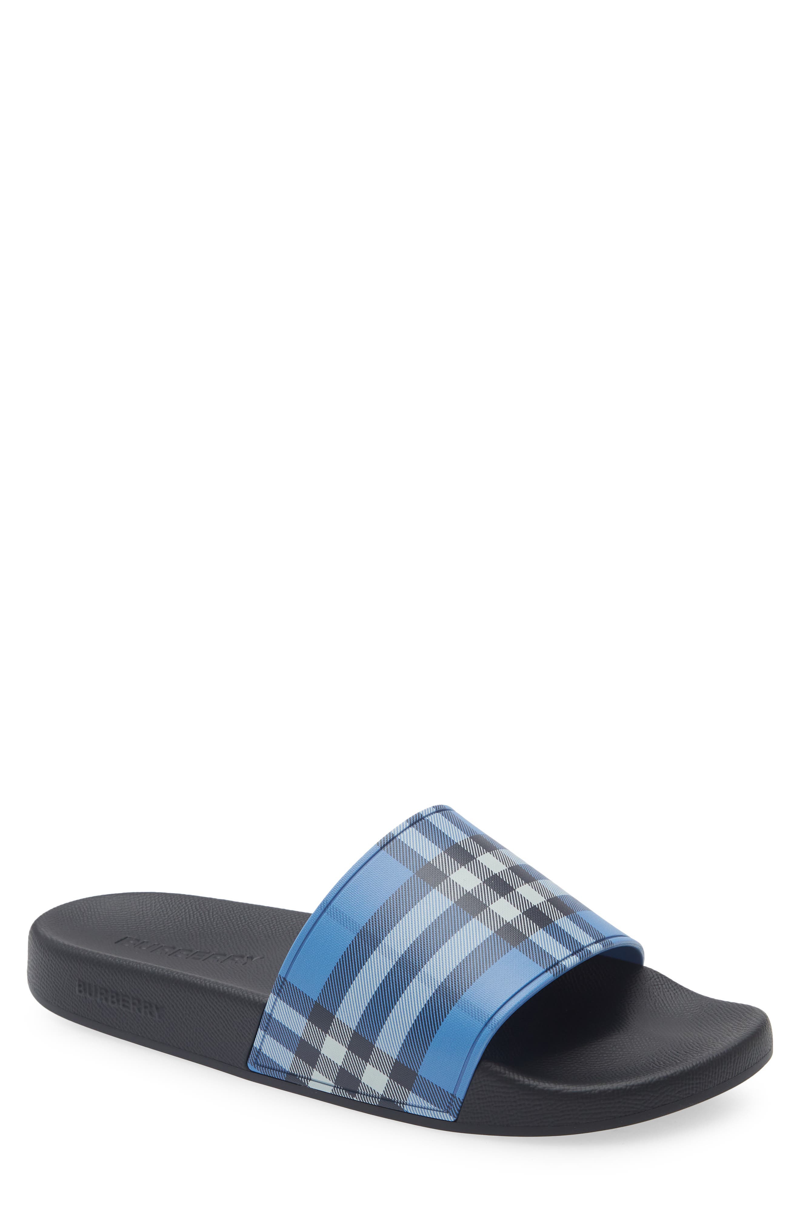 Burberry Furley Check Slide Sandal, Main, color, Cornflower Blu Ip Ck